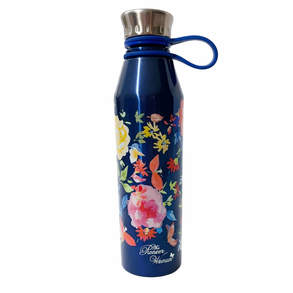 The Pioneer Woman Floral Insulated Water Bottle 20oz Stainless Steel Navy